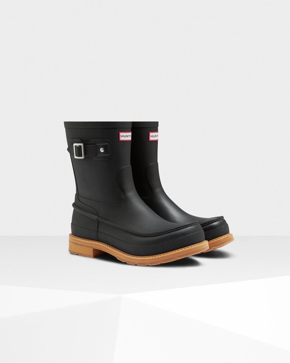 Men Hunter Original Moc Toe | Short Rain Boots Black | NZ-50621-UEFA